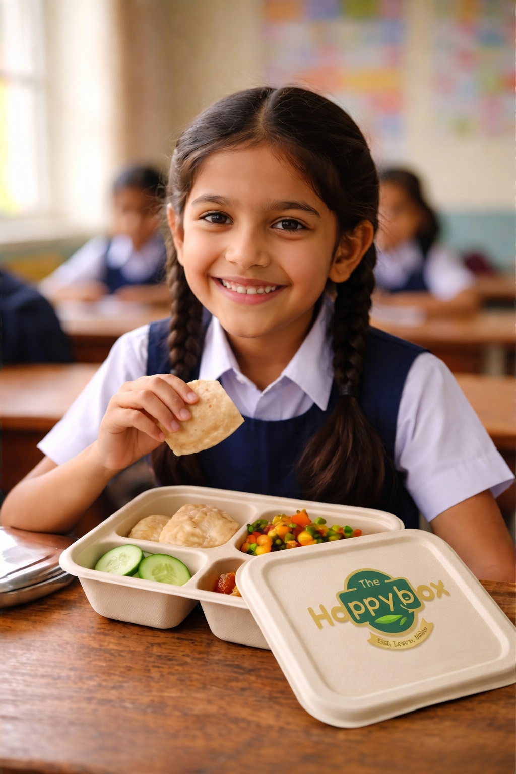 Happy student with healthy meal